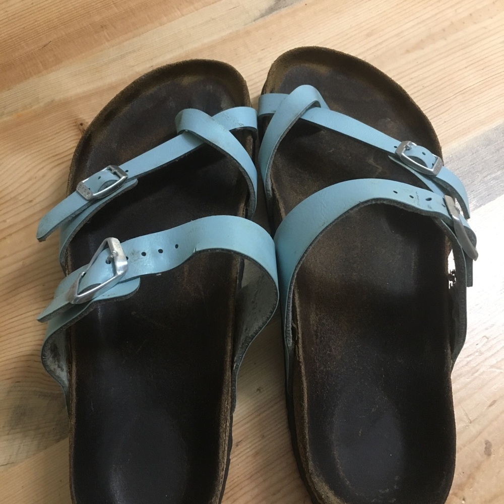 Birkenstock Women's Light Blue Double-Buckle Slide Sandals
